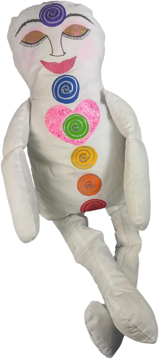Reiki Doll, Remote Energy Healing Doll with Colorful Chakras, Hand Painted Chakra Healing Doll, Soft Cotton Muslin Chakra Doll