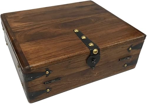 Miniatura 4 de 10-12" estilo colonial envejecido, reproducción de caja de escritura de madera de teca con accesorios, reproducción antigua