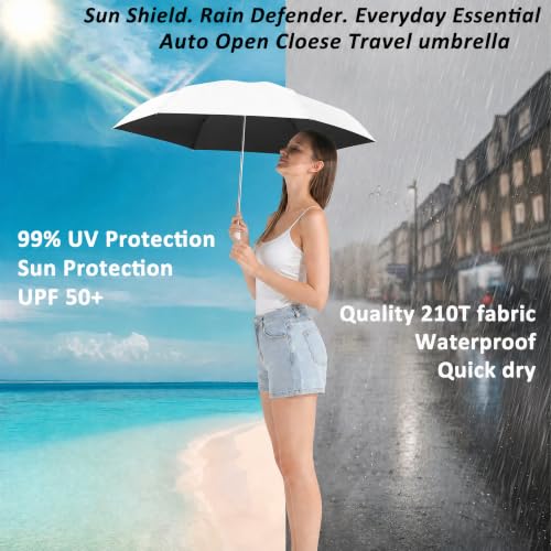Image of BAODINI Small UV Protection Travel Umbrella Compact for Rain and Sun UPF 50+ Windproof Portable 42 inch Umbrella for Women and Men
