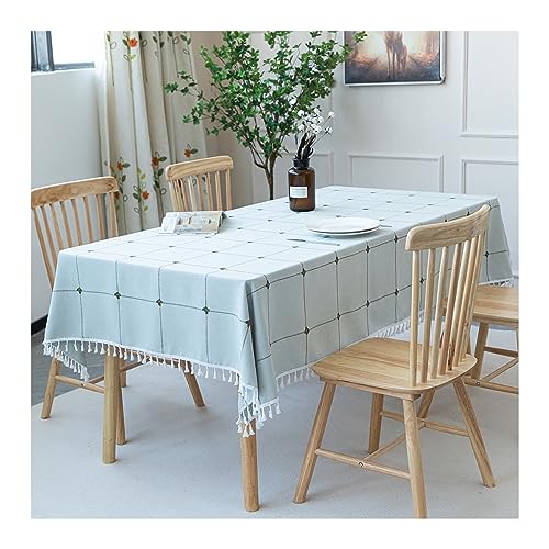 Nappe de table anti tache en coton gris bleu à carreaux 140x300