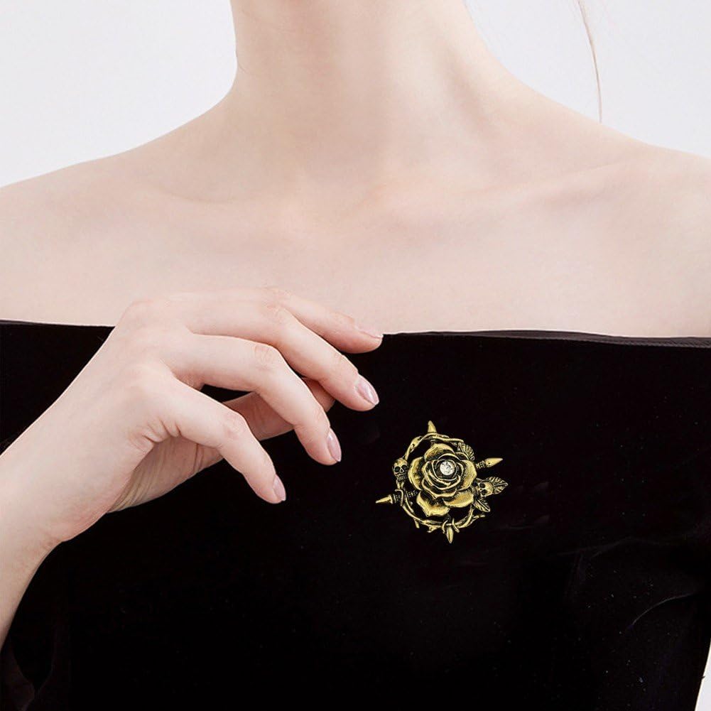 Broche Gótico De Calavera con Rosa, Pines De Solapa Vintage Antiguos con Diamantes De Imitación Y Flores para Mochilas, Sombreros, Bolsos Y Joyas. Regalo. — view 7