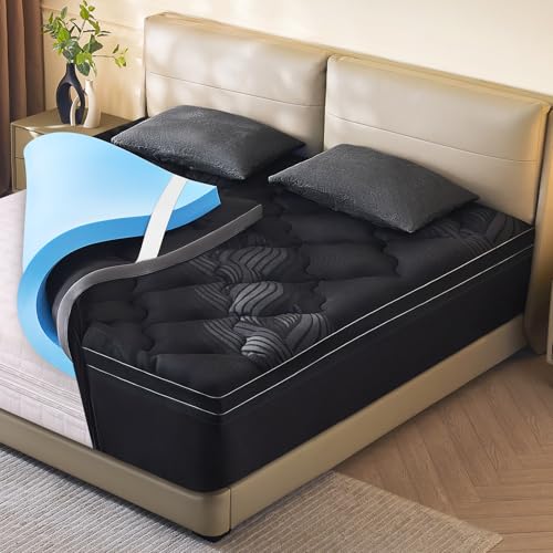 Twin Size Memory Foam Mattress Topper - 4 Inch Cooling Dual Layer with 2' Gel Memory Foam & 2' Thick 1500 GSM Pillow Top, Breathable Mattress Pad Cover Medium Firm Support for Back (Black)