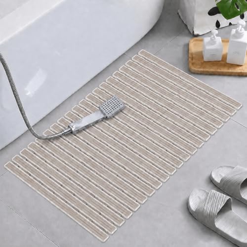 Image of HomeCloud Non-Slip Shower Mat for Bathtub, Anti-Slip Bath Mat with Suction Cups, Drainage Holes & Foot Massage Exfoliating Surface (Vent Beige)