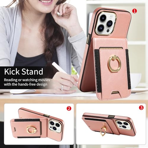 S. Tedazo for iPhone 14 Pro Max Wallet Case with Credit Card Holder and 360° Rotation Ring Stand, RFID Block Flip Leather Shockproof Cover for iPhone 14 Pro Max-Rose Gold by S. Tedazo - Image 3