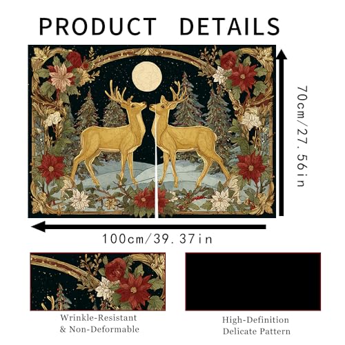 Image of Self Adhesive Golden Deer & Full Moon Cabinet Curtain for Mother's Day, 39x28 Inch Celestial Forest Under Sink Skirt No Drill, Spring Cleaning Kitchen Decor, Hook and Loop Laundry Valance