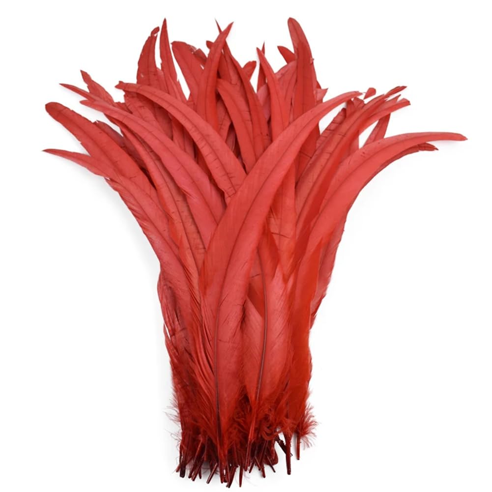 50Pcs Colored Natural Rooster Feathers 25-45CM Rooster Tail Feather Wedding Decoration Plumes Red 10-12inch 25-30cm