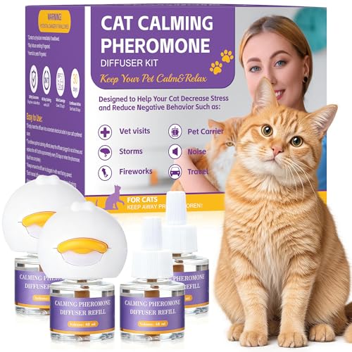 6-IN-1 Katze Pheromon Beruhigende Diffusor (2 Stecker + 4 Refills) Pheromon Diffusor für Katzen Angst lindern Helfen Kämpfe zu reduzieren Sprühen & Kratzern Drogenfrei & Geruchlos Sicher 120 Tag