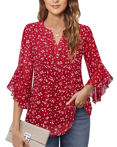 Timeson Women's 3/4 Sleeve Tops Dressy Casual Business Work Blouses Chiffon Shirts3