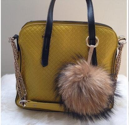 6" Large Fluffy Genuine Pom Pom Keychain Puffy Ball Car Keyring/Bag Purse Charm (Natural brown) - Image 5