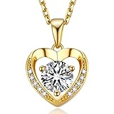 MomentWish Necklace For Women Gold, 1 Carat Moissanite Necklaces Heart Pendant 925 Silver Necklace for Women Gifts Wife Birthday Gifts