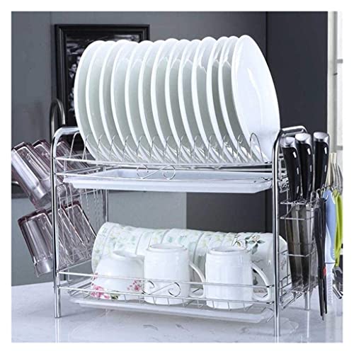 Escurridor de platos de acero inoxidable antideslizante para cocina con soporte para cubiertos, estante para fregadero, soporte duradero para platos para un secado eficiente y ahorro de espacio (un