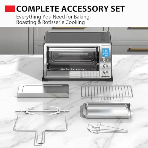Image of TOSHIBA 10-in-1 Convection Toaster Oven, 6-Slice Countertop Oven, 1500W with Toast, Bake, Broil, Rotisserie & Pizza Functions, LCD Knob Controls, 6 Accessories, Stainless Steel