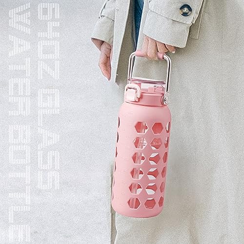 Image of MUKOKO 64oz Glass Water Bottle with Straw and Lid, Pink