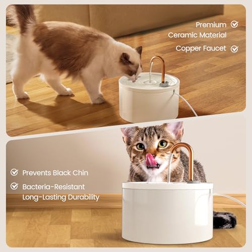 MISFANS Ceramic Cat Water Fountain – 71oz with Dual Filtration & Copper Spout — view 4