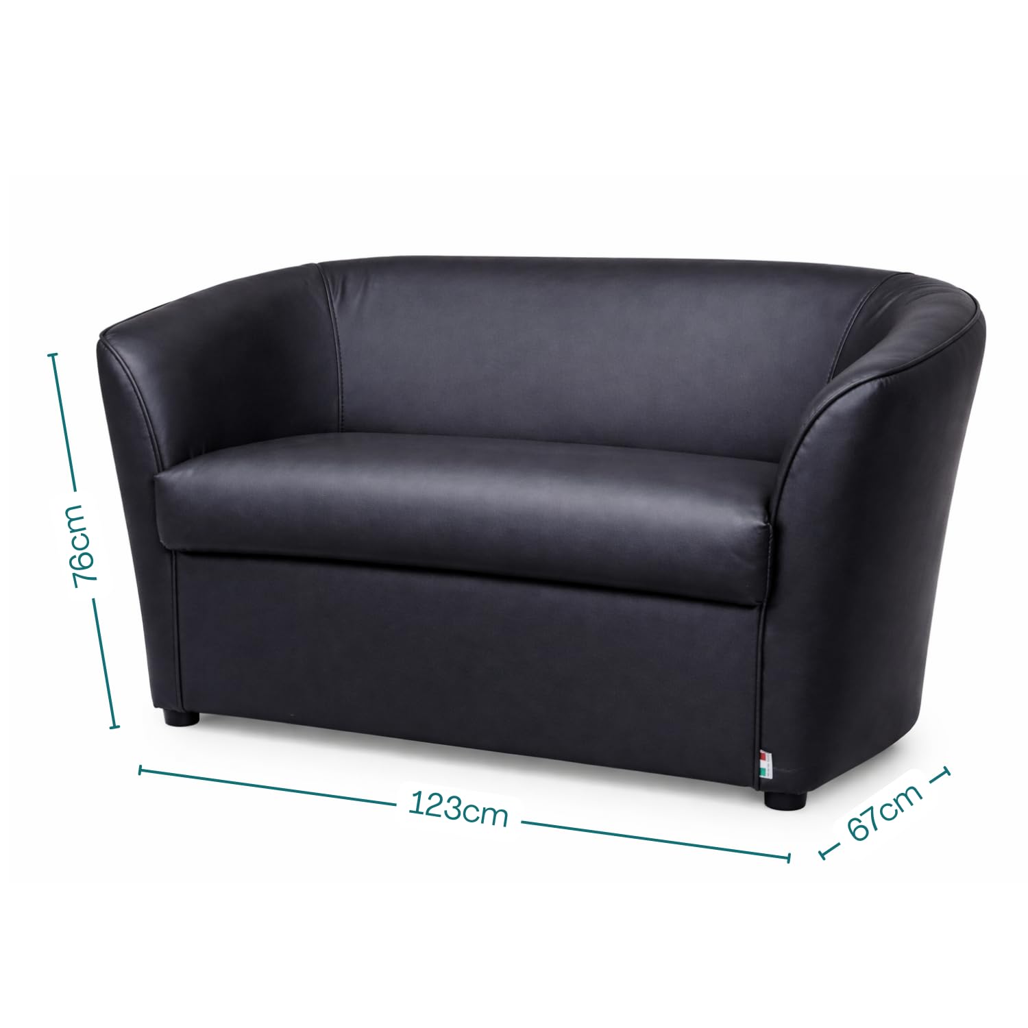 PALUPLUS Divano Pozzetto Artigianale a 2 Posti colore Nero, Misura 123x67x76 cm, Tessuto Ecopelle, Piedini in Plastica, Struttura Robusta, Design Elegante, per Casa e Ufficio, Made in Italy -C -24