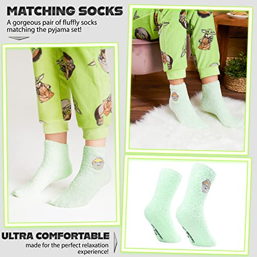 Image of Disney Womens Pyjamas, Fleece Loungewear and Fluffy Socks Stitch Gift Set (Standard, S, Green Mandalorian)
