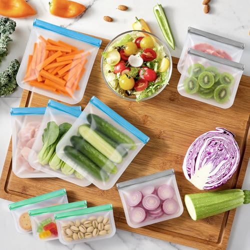 Image of 12Pack Reusable Freezer Bags Gallon Size, Silicone Lock Bags for Food Storage - Microwave & Dishwasher Safe, Leakproof Reusable Plastic Bags Ideal for Meal Prep, Leftovers, Snacks