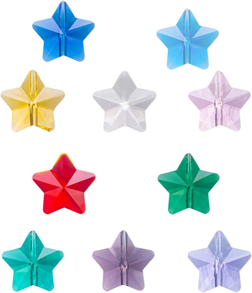 100pcs 14mm Star Lampwork Beads Loose Beads Single Hole Colorful Jewelry Pentagram Spacers DIY Necklace Bracelet Charms Pendants for Wind Chime Pendant Making