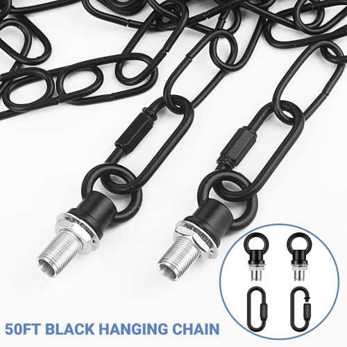 Image of garini 50 Feet Industrial Black Light Fixture Chain, Adjustable Metal Pendant Chandelier Chain Extension with Detachable Link, Maximum Load is 66 Pounds