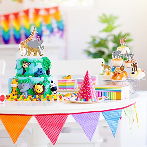 49Pcs Safari Party Cake Decorations Jungle Animals Cake Toppers Set For Wild Animals Birthday Baby Shower Party Favors Decorations Supplies #TOP5