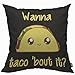 Mugod Funda de cojín con diseño de Taco de dibujos animados con letra Wanna About It Amarillo Negro Funda de almohada para hombres y mujeres, decoración para el hogar, sofá, silla, sofá, 45 x 45 cm
