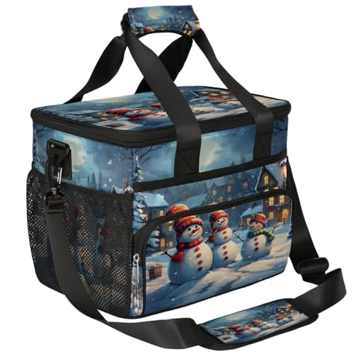Insulated Picnic Backpack Lunch Box for Women Men Picnic Basket Tote Lunch Bag Picnic Bag Portable Lunch Bags for Picnic, Beach, Work, Trip,Office, Camp Snowman Christmas