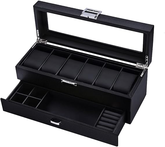 Watch Box 6 slot Watch Case Jewelry Organizer Holder for Watches