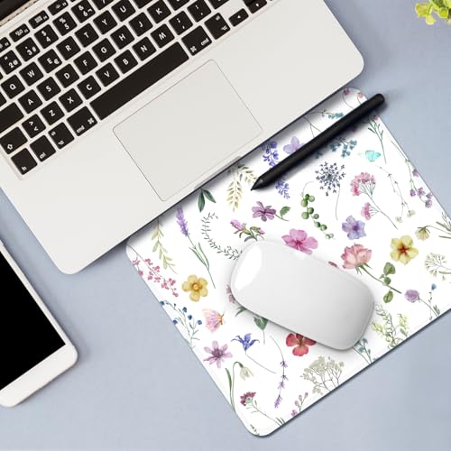 Image of FROGIGO Mouse Pad with Stitched Edges - Watercolor Floral Mousepad for Women, 9.25 x 7.75 inch Washable Square Desk Pad, Non-Slip Rubber Base, Office Home Laptop Accessories - Watercolor Wildflowers