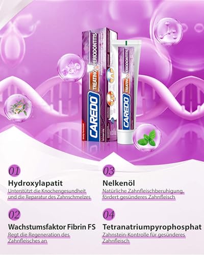 CAREDO Zahnpasta zur Behandlung von Parodontitis, Repariert Zahnfleischrückgang bei Erwachsenen, Hydroxyapatit-Zahnpasta, Fluoridfrei, Minzgeschmack, 100g Pro Tube – Bild 3