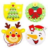 PATRÓN LINDO DE LA HISTORIETA: bolsa de costura de 4 estilos que incluye pino arco / guirnalda / muñeco de nieve / alces, encantador y vívido, promueve la capacidad de sus ojos, oídos y manos con el brillante multicolor, los niños definitivamente se sentirán atraídos por esta novedosa bolsa de bricolaje