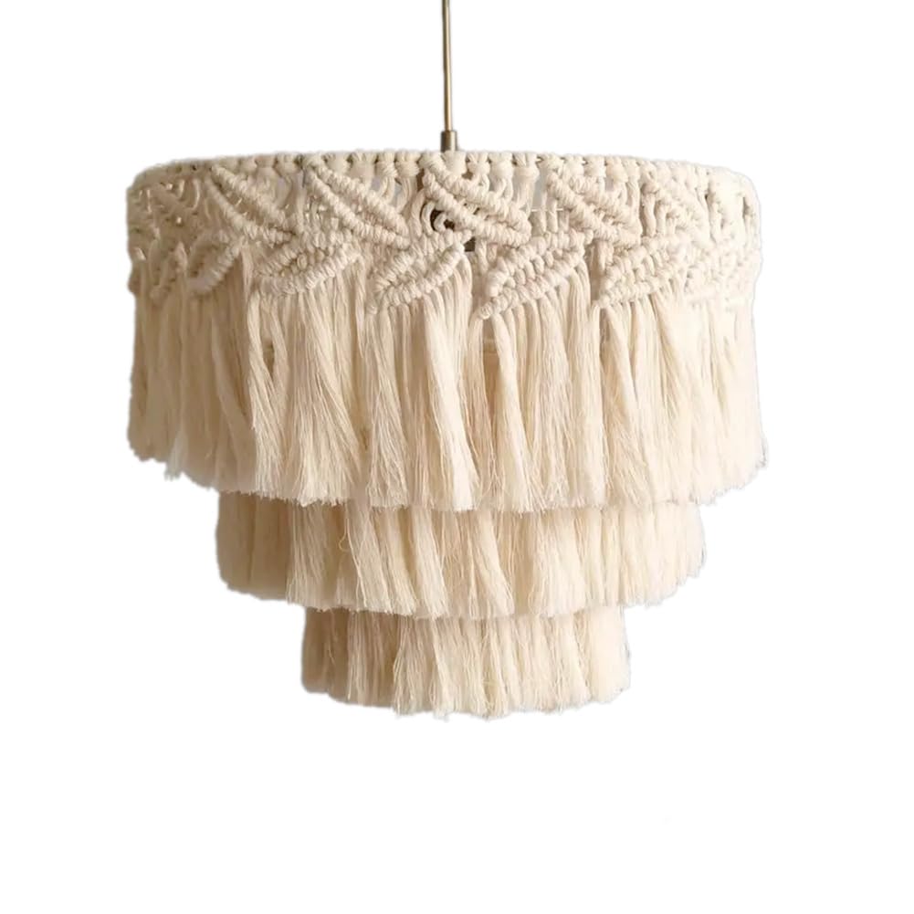 Cachpib Macrame Lamp Shade Hanging Pendant Light Cover Boho Lamp Shade Macrame Light Cover Hanging Lamp Shade Tapestry Bedroom Living Room Home Decor (No Lamp Bulb) Type A 30 x 40CM One