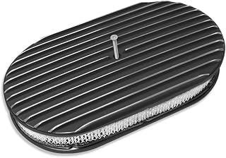 15Inch Oval Full Finned Black Aluminum Air Cleaner Compatible With Classic Chevy Compatible With Ford Hot Rod Rat Rod Muscle Car or Custom Car 5 1/8" Carburetors