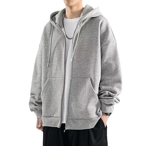 Sweatshirt à capuche veste zippée sport homme gris clair XXL