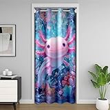 feelingyou Cortina de puerta de Axolotl rosa 150 x 203 cm algas náuticas coral cortinas para adultos subacuáticos animales océano dibujos animados salamandra cortinas para decoración de sombreado