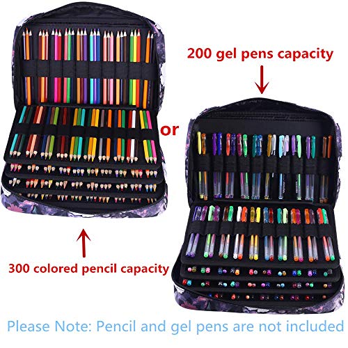 Image of Colored Pencil Case Slot Holds 300 Pencils or 200 Gel Pens with Zipper Closure Large Capacity Nylon Pen Organizer for Painter or Artist (Gray Rose)