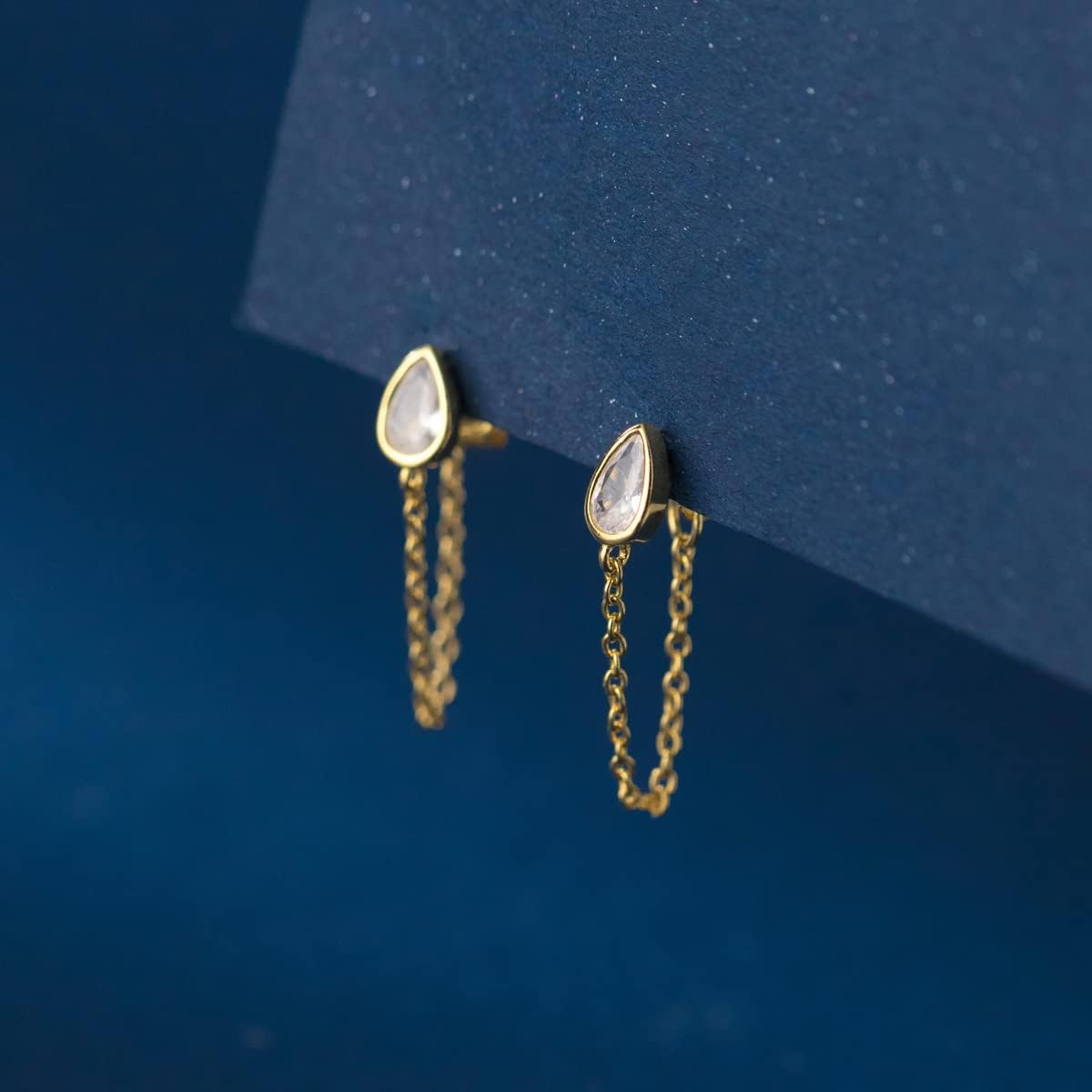 SLUYNZ Sterling Silver CZ Teardrop Chain Dangle Earrings for Women Teens Minimalist Droplet Earrings Tassel Studs Chain - Image 4