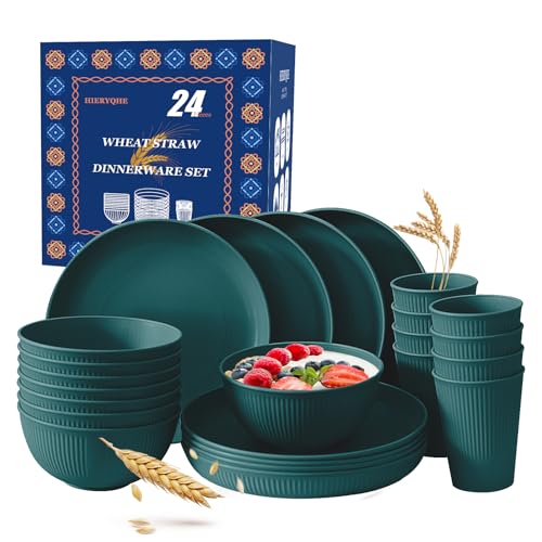 24pcs Wheat Straw Plates and Bowls Set