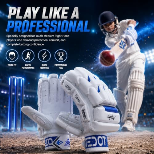 Image of WHITEDOT Sports Alpha Levlon Leather Cricket Batting Gloves for Boys, Left Hand (Small, White)