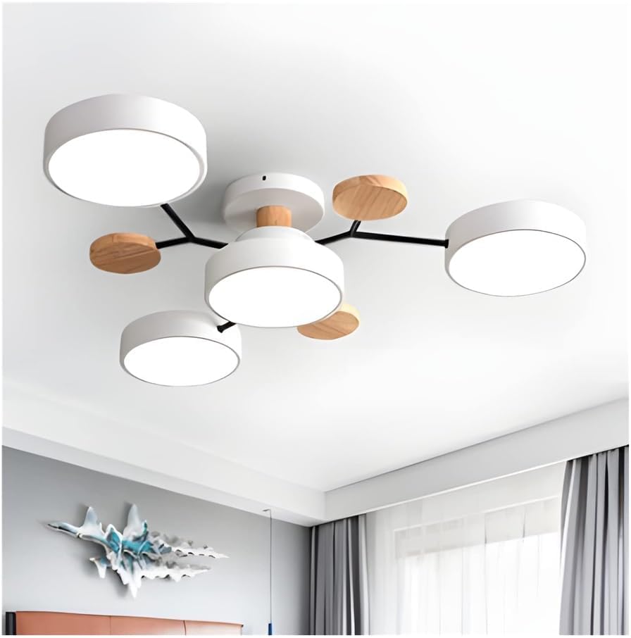 Plafonnier LED moderne 48W rond en bois à intensité variable 6 lumières - 6