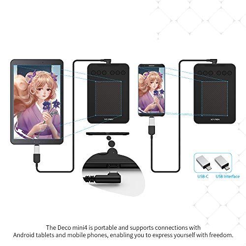 Image of XP-Pen Deco Mini 4 Graphics Pen Tablet 4 x 3 Inch with 8192 Levels Pressure Sensitivity Battery-Free Stylus, 6 Shortcut Keys & Android Support, Black Colour