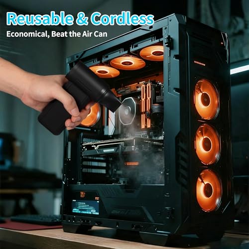 Image of Electric Air Duster & Vacuum Cleaner, 130000 High-RPM Brushless Motor, Compressed Air Blower, Cordless with Inflating, Battery Powered, 15-Piece PC Cleaning Kit for Leaves, Cars, Computers, Office