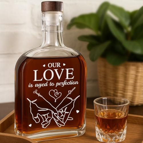 DOPTIKA Our Love Is Aged To Perfection, Personalized Couple Whiskey Decanter, Birthday Gifts For Husband Wife, Anniversary Wedding Gift For Men 2025, Husband Gifts From Wife, Custom Whiskey Bottle