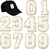 BEIQIYA 10pcs Self Adhesive Chenille Number Patches, 0-9 Number Embroidered Patches, Embroidery Stickers Decors for Sports Football Basketball Volleyball Fabric Clothes Hats- White