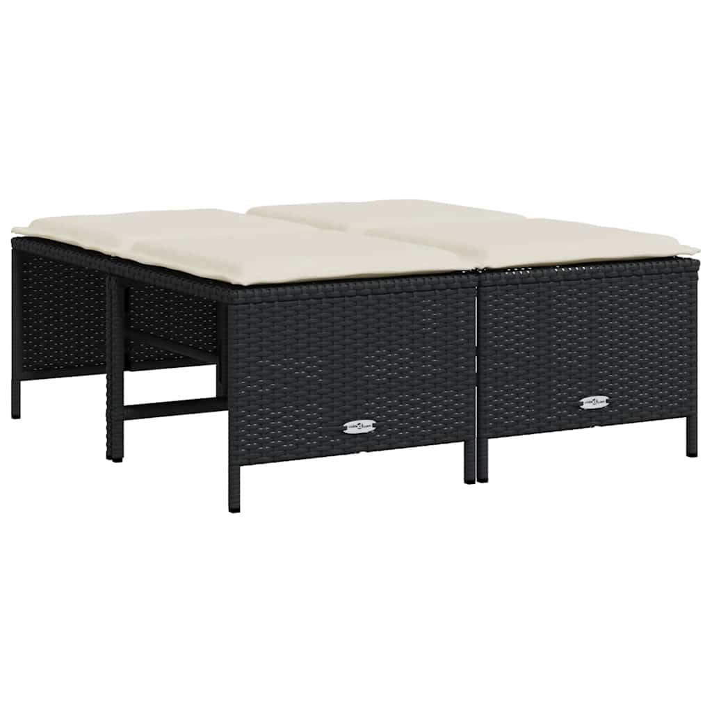 Fengshui Taboret ogrodowy z poduszką, 4 szt., czarny, polirattanowy