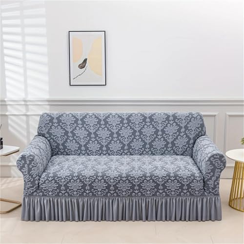 Housse de canapé jacquard extensible motif gaufré 1 place gris