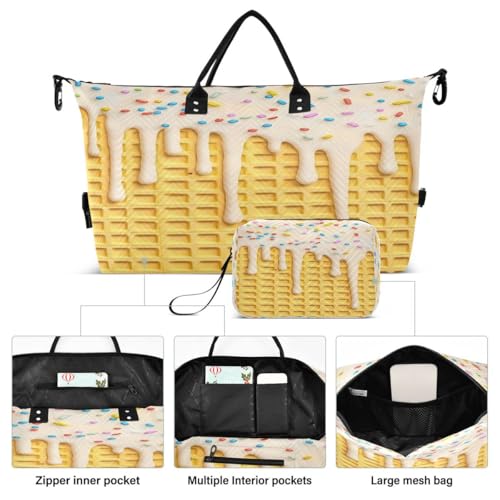 Yellow Ice Cream Waffle Summer Travel Duffle Bag Gym Bag Weekender Bags with Toiletry Bag Travel Trip Tote Bag2
