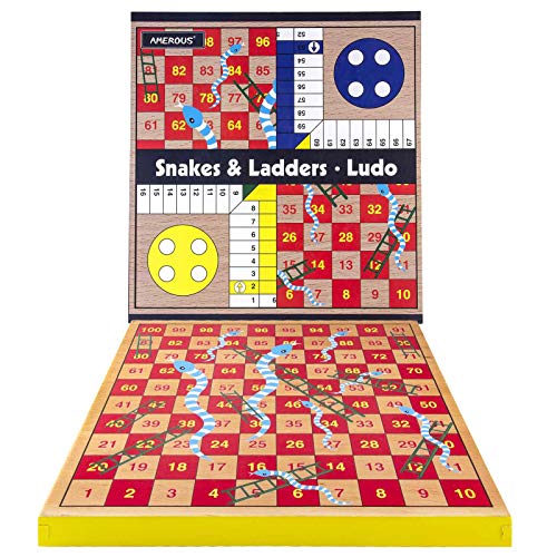 AMEROUS Juego de Mesa Reversible Ludo y Serpientes 12" miniatura 6