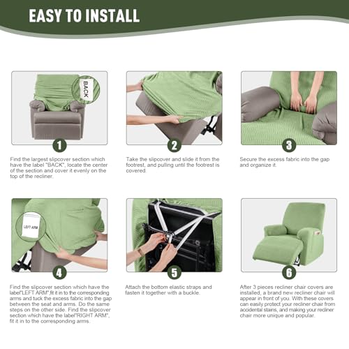 Image of KinCam Recliner Covers, Stretch Reclining Chair Covers, Recliner Sofa Slipcovers Stripe Jacquard Recliner Couch Covers Furniture Protector Covers for Pet Kid (1 Seater, Light Green)