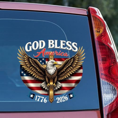 Image of 2pcs God Bless America Patriotic Bald Eagle Car Decal Sticker 1776-2026 | 250th Anniversary USA Vinyl for Car Truck Window Laptop 250 Years American Independence Bumper Stickers 10 in