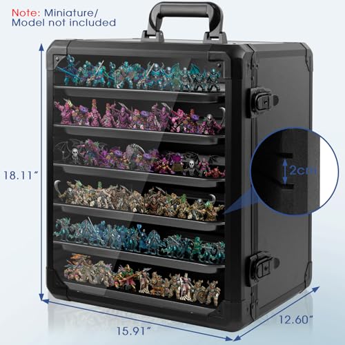 Image of Miniature Storage Case, Carry & Display for Warhammer Minis, X-Large | Aluminum Alloy Frame for Secure Transport, Clear Window with Lock, for Warhammer 40k Miniatures, Figures and Collectibles